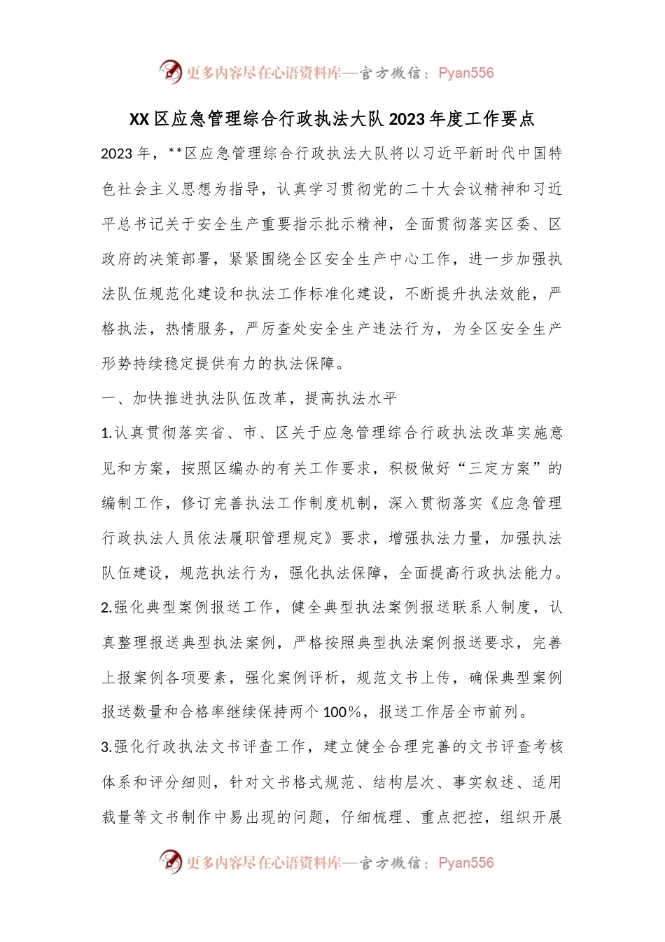 XX区应急管理综合行政执法大队2023年度工作要点.docx_第1页