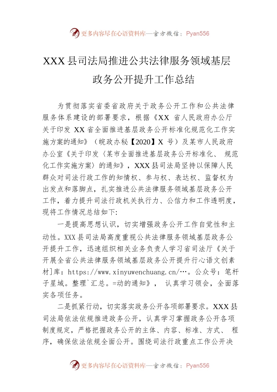 XX县司法局推进公共法律服务领域基层政务公开提升工作总结（20221125）.docx_第1页