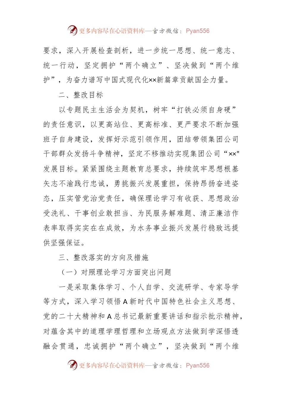 XX公司关于主题教育专题民主生活会整改落实方案.docx_第2页