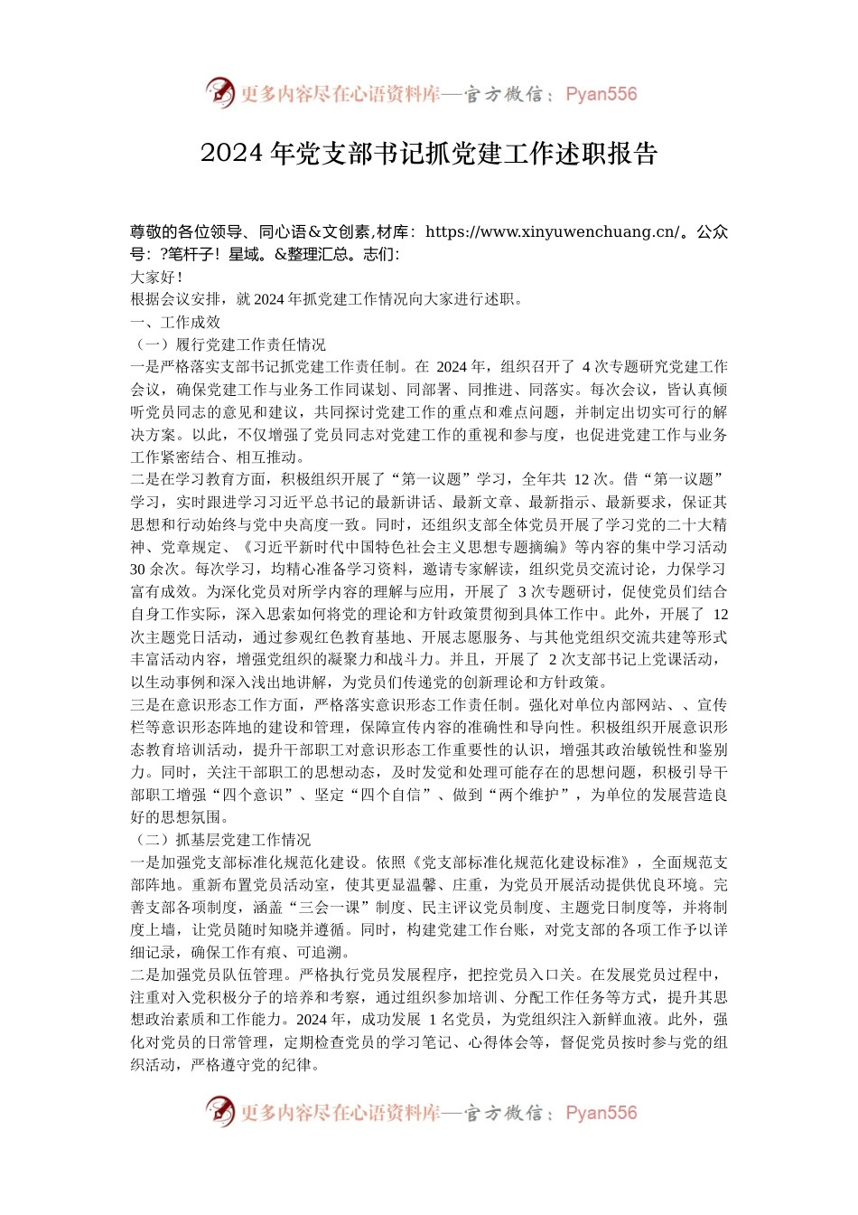 2024年党支部书记抓党建工作述职报告.docx_第1页