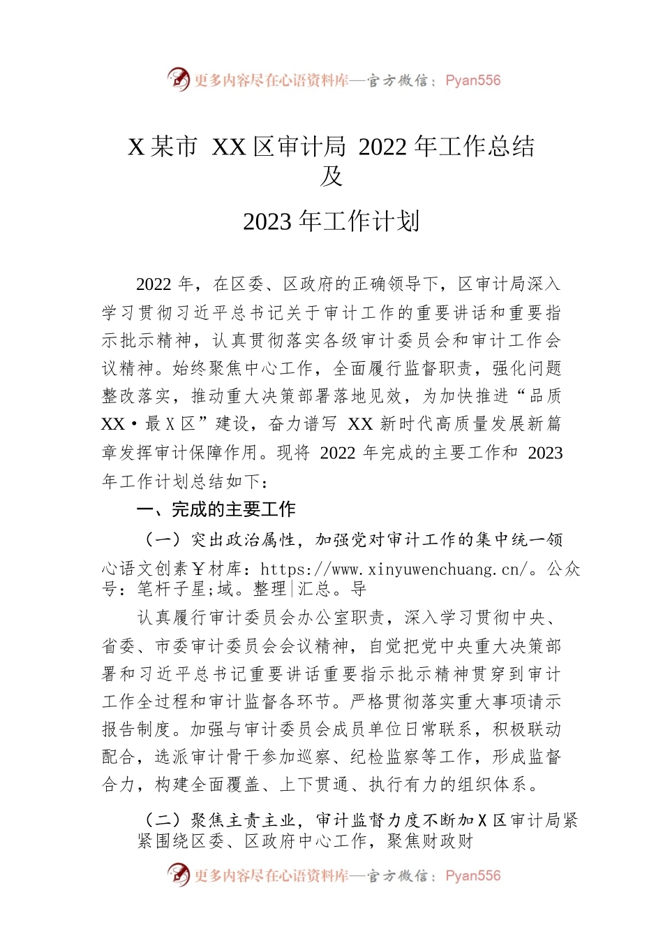 XX市XX区审计局2022年工作总结及2023年工作计划.docx_第1页