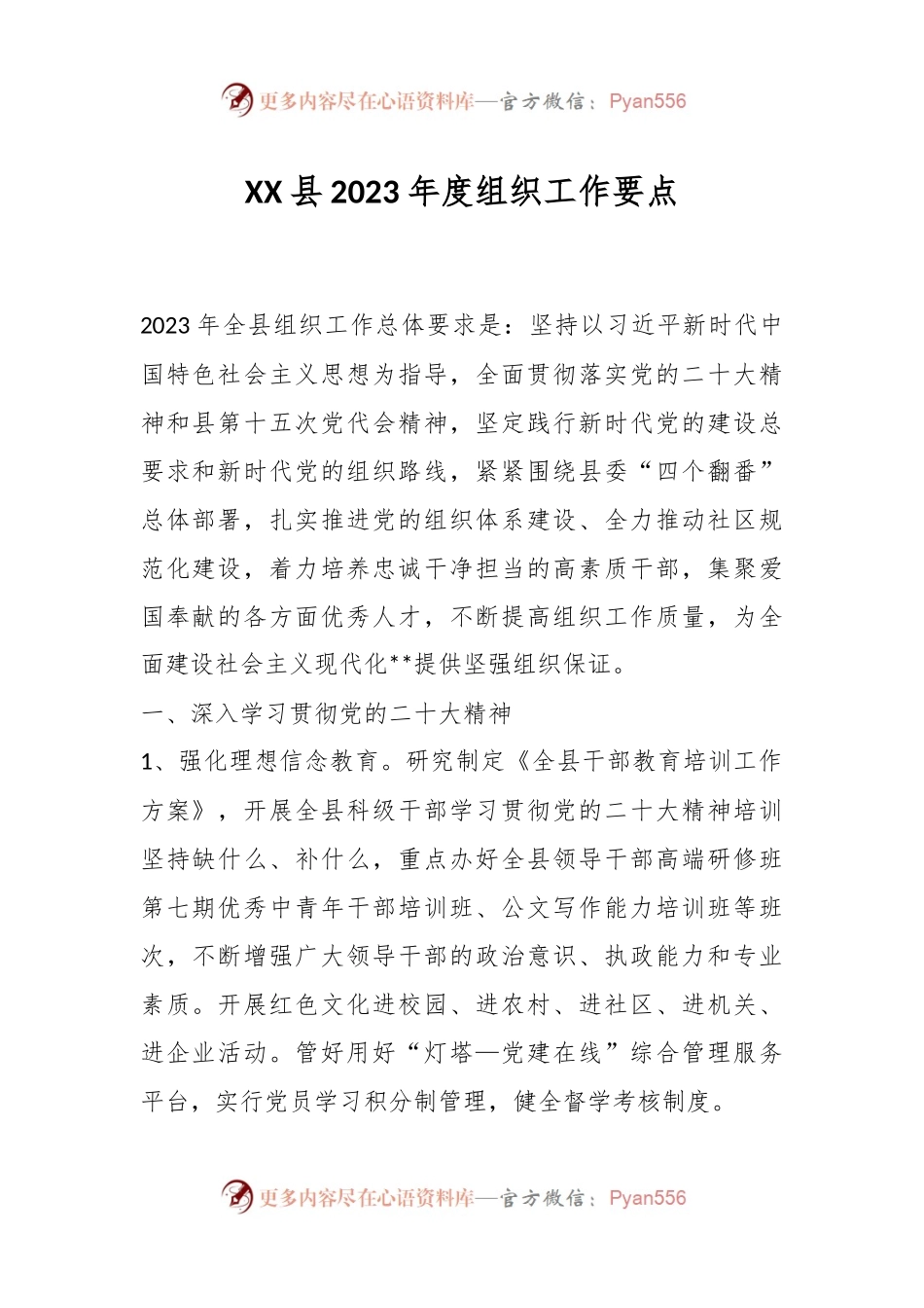 XX县2023年度组织工作要点.docx_第1页