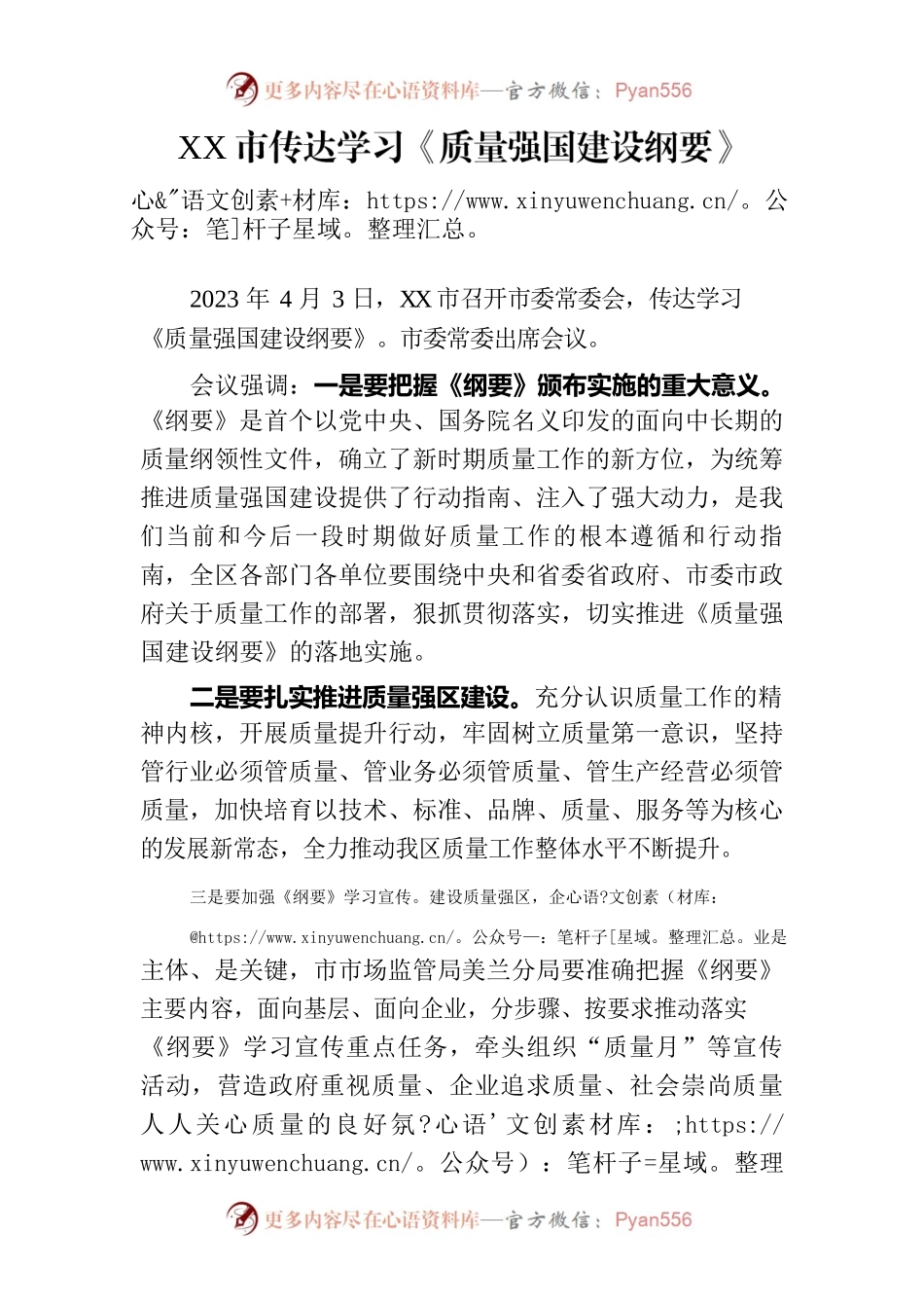 XX市传达学习《质量强国建设纲要》.docx_第1页