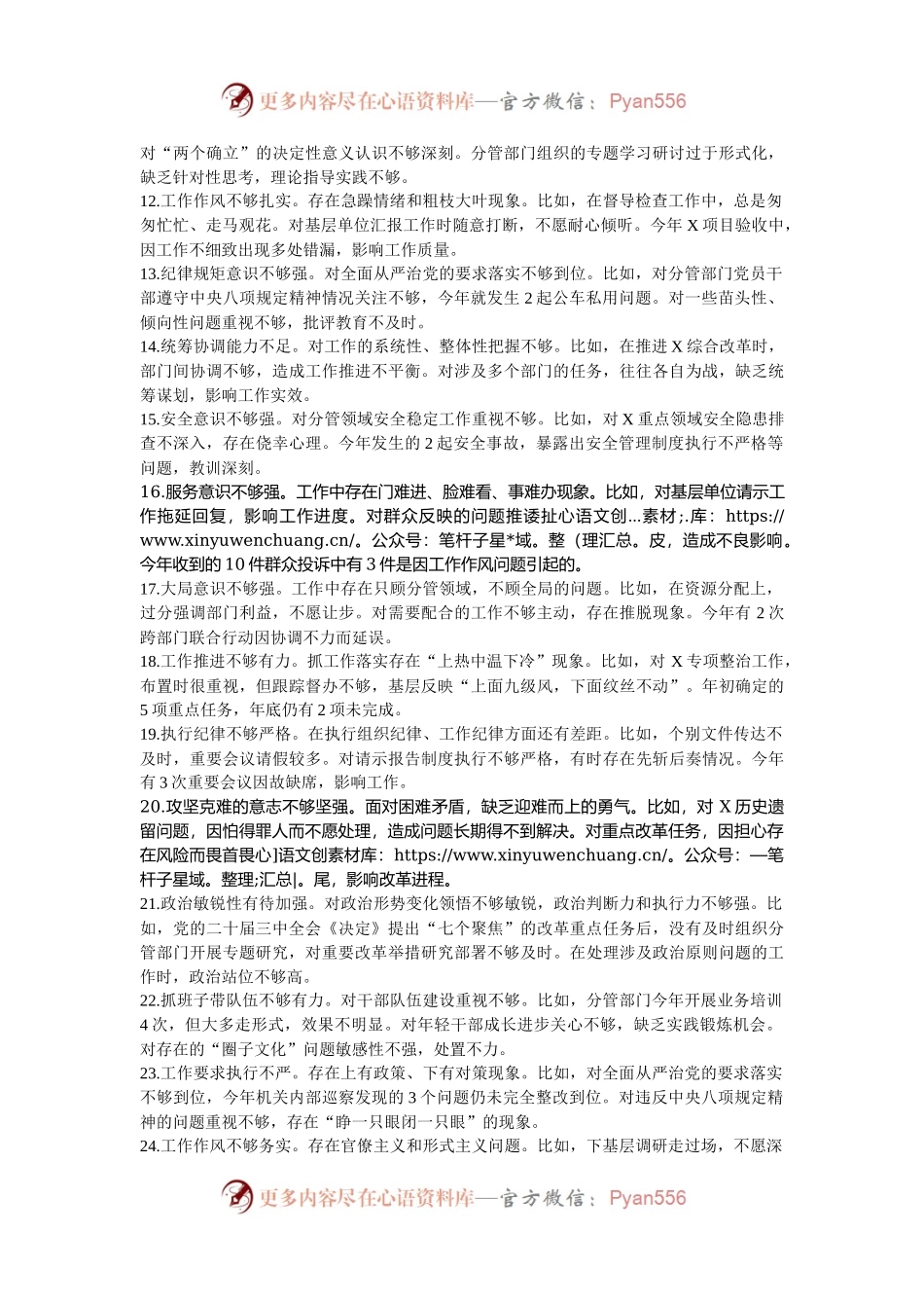 2024年民主生活会（组织生活会）批评意见34条（带案例）.docx_第2页