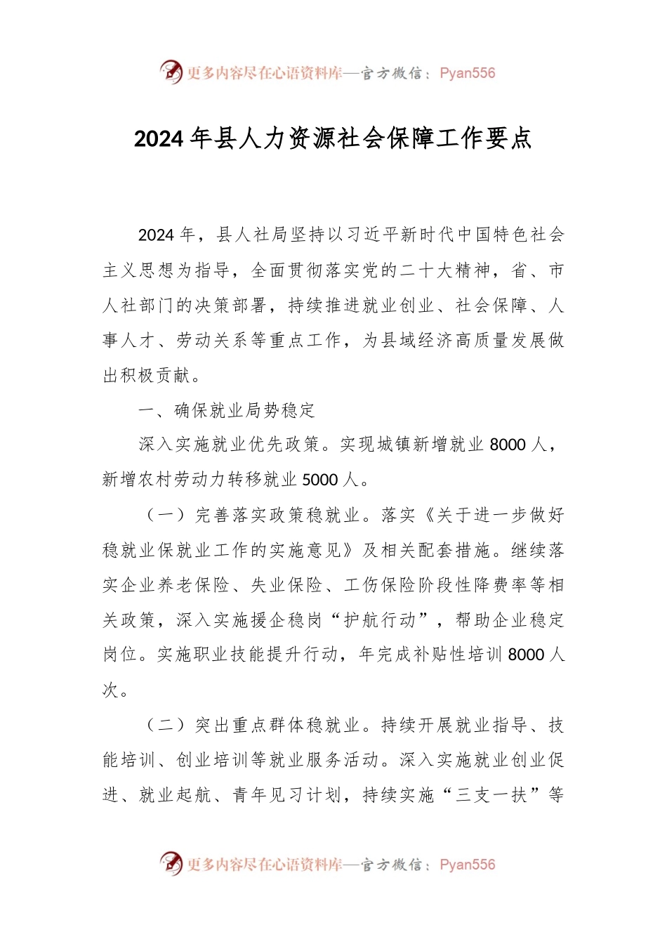 2024年县人力资源社会保障工作要点.docx_第1页