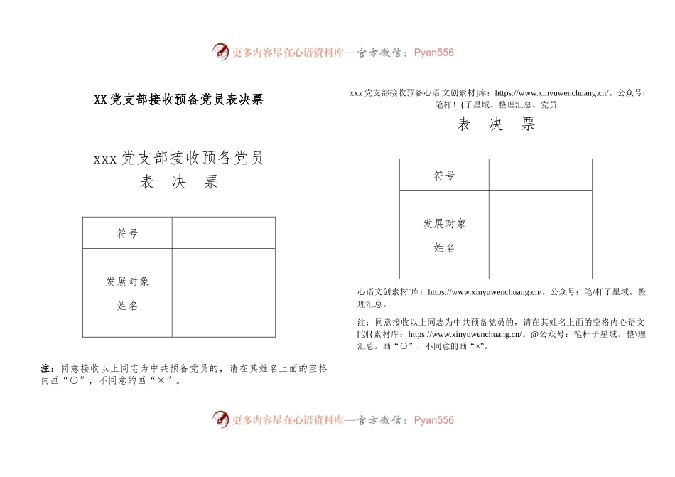 XX党支部接收预备党员表决票.docx_第1页