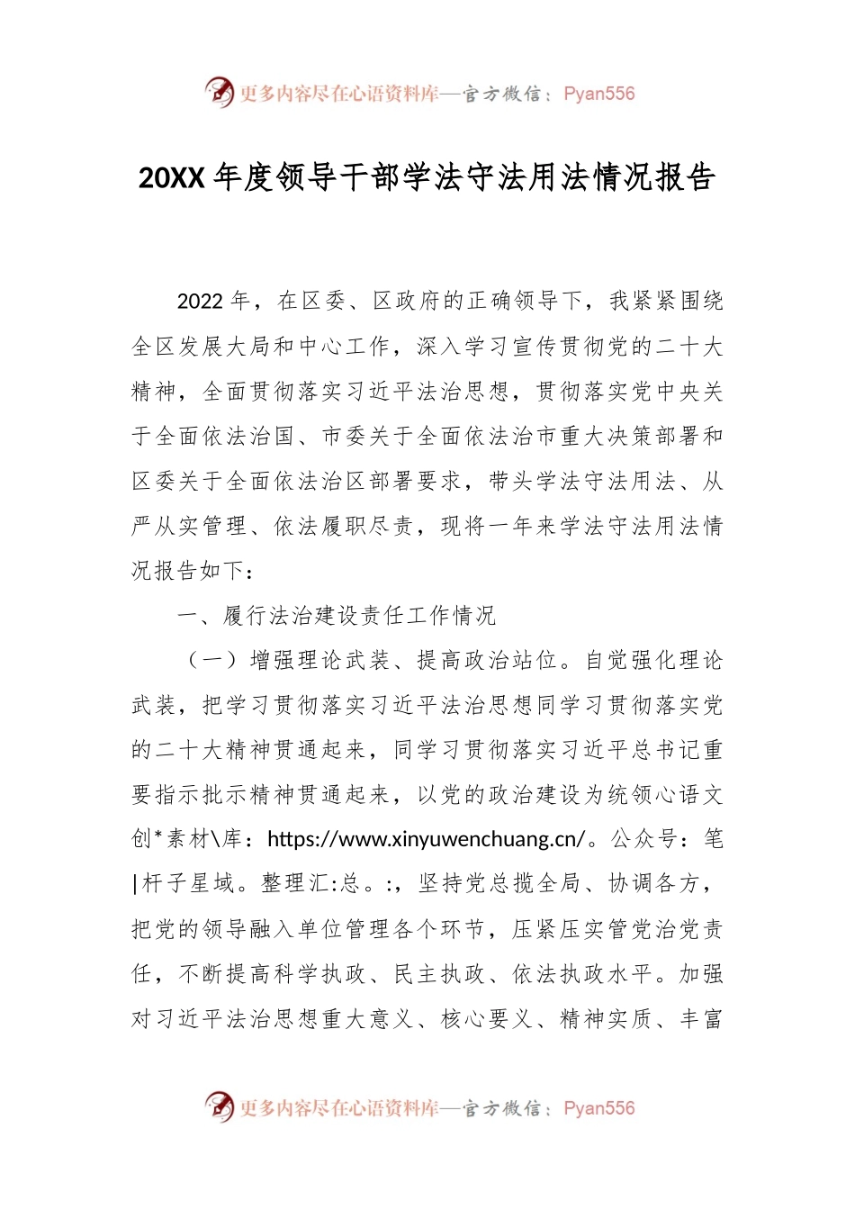 20XX年度领导干部学法守法用法情况报告.docx_第1页