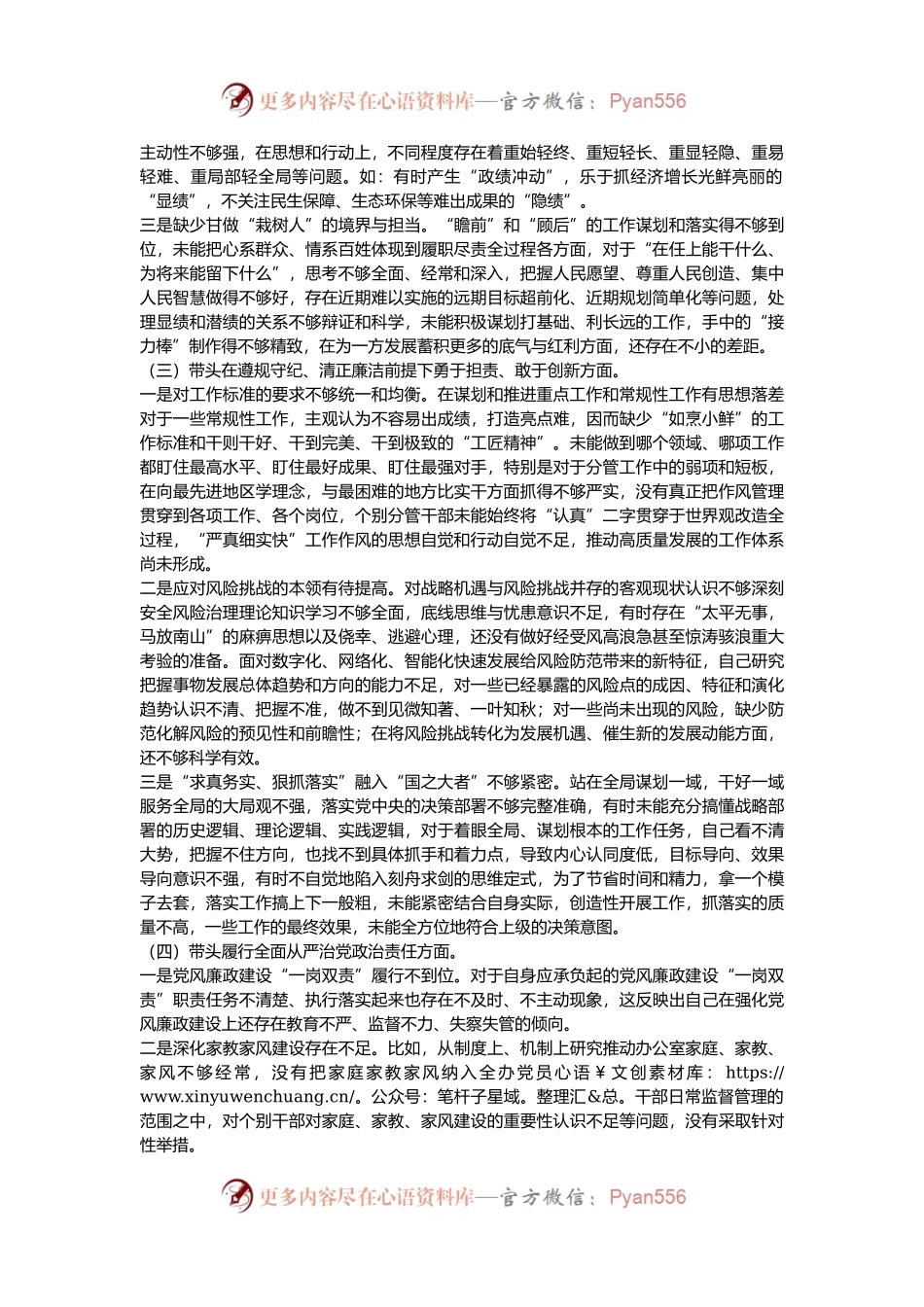 2024年度民主生活会党员干部四个带头个人对照检查材料.docx_第2页