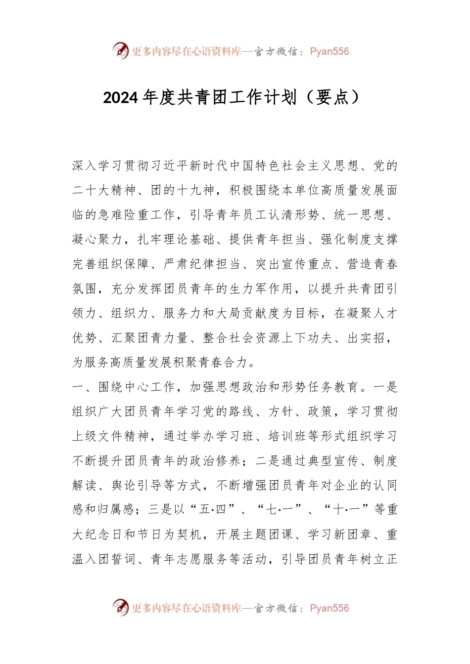 2024年度共青团工作计划（要点）.docx_第1页