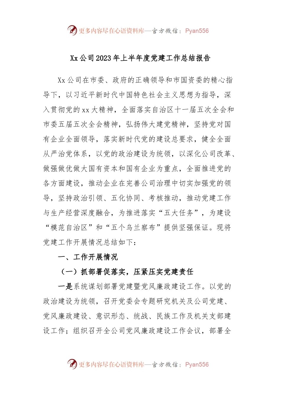 Xx公司2023年上半年度党建工作总结报告.docx_第1页