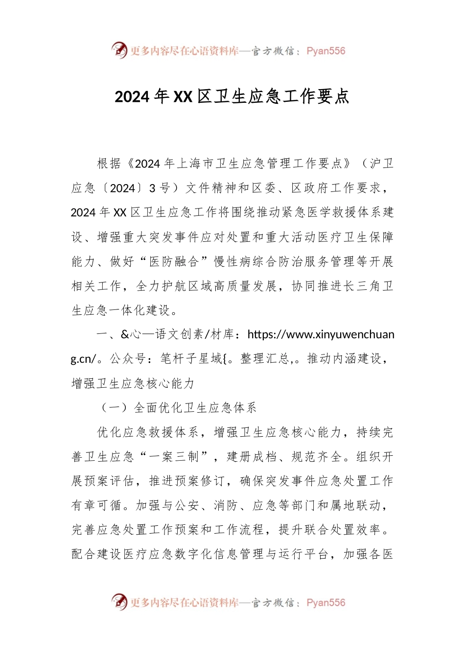 2024年XX区卫生应急工作要点.docx_第1页