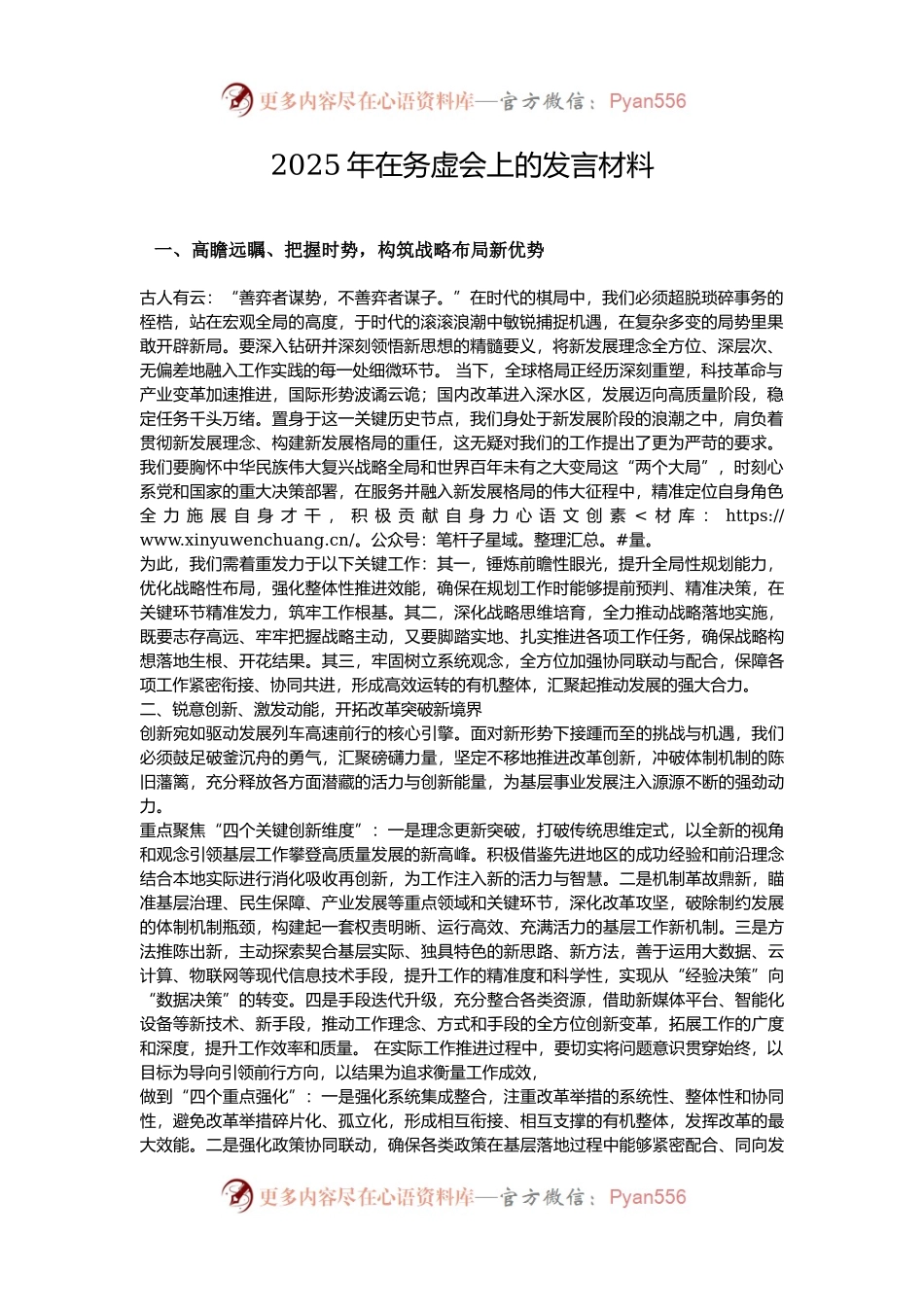 2025年在务虚会上的发言材料.docx_第1页