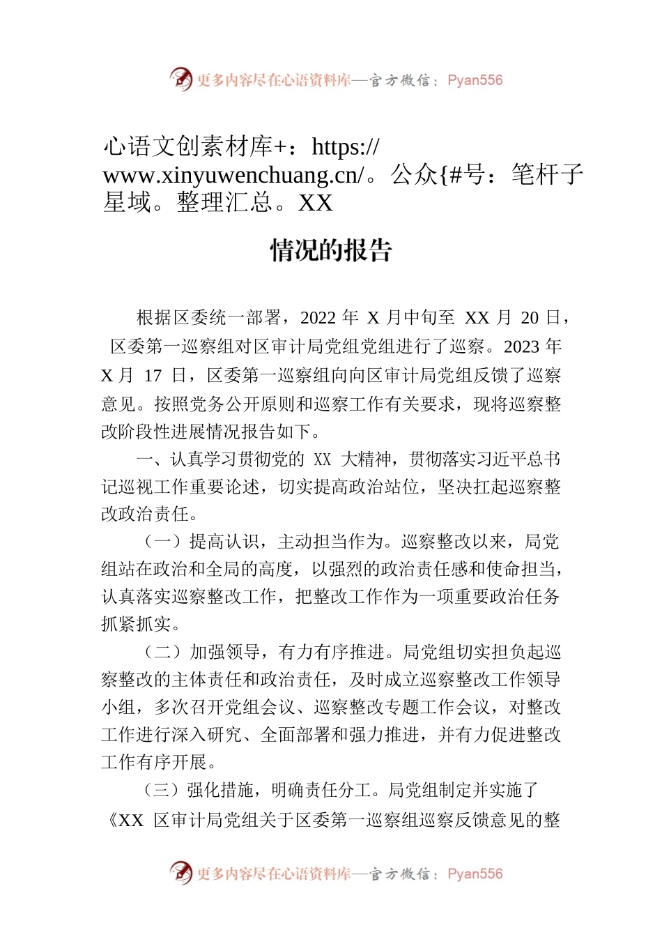 XX区审计局党组关于巡察整改阶段性进展情况的报告.docx_第1页