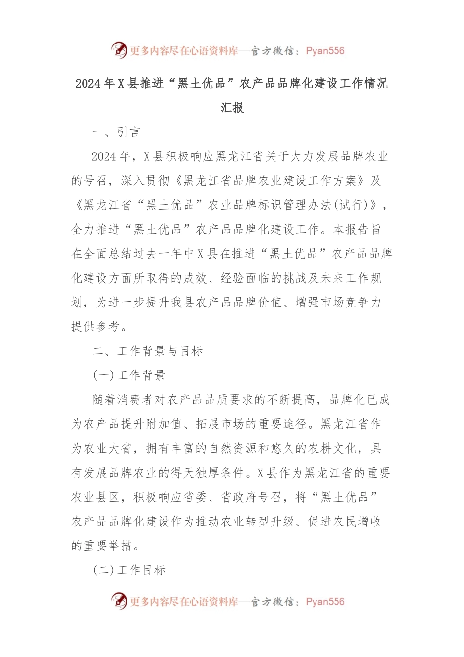 2024年X县推进“黑土优品”农产品品牌化建设工作情况汇报.docx_第1页