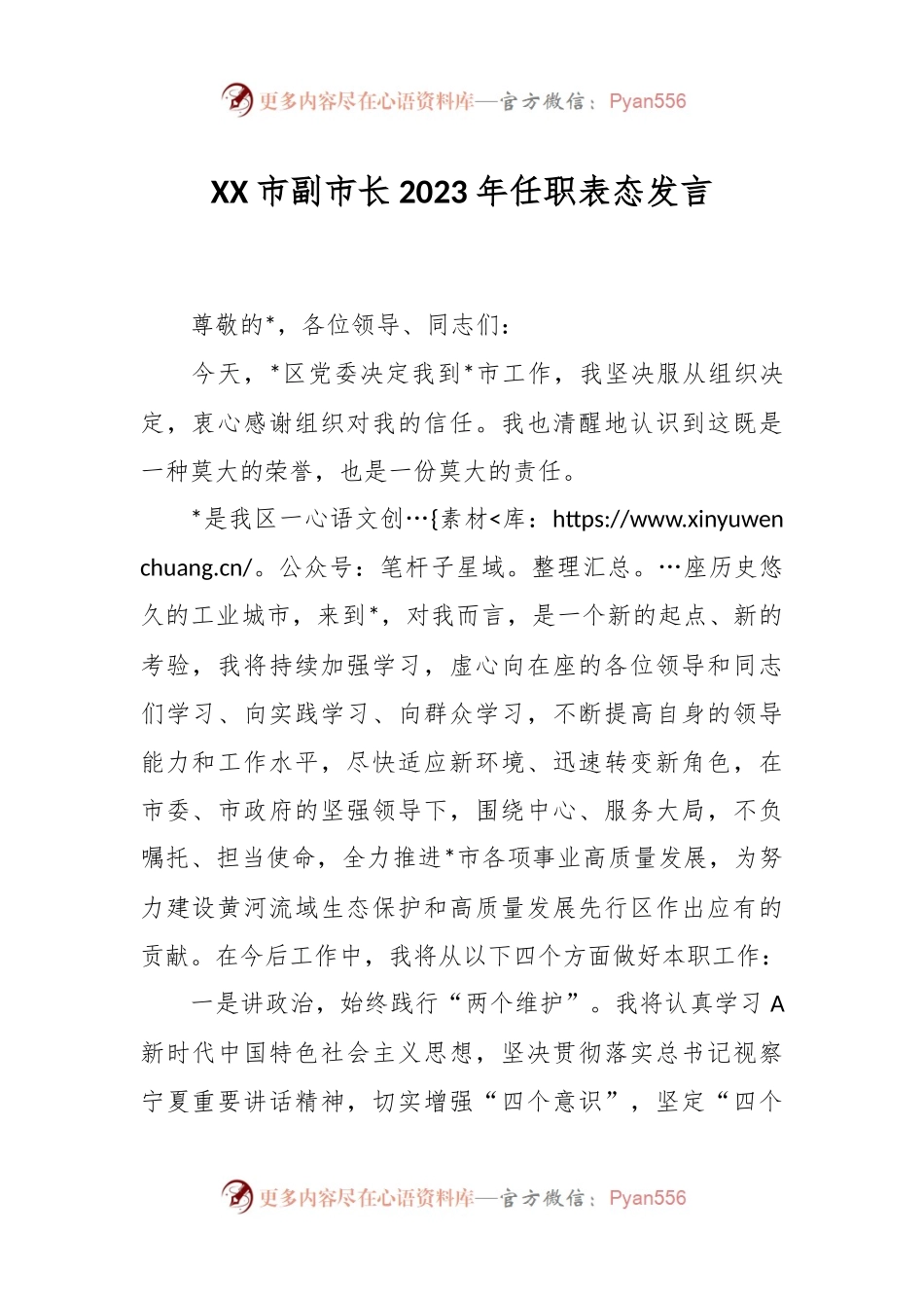 XX市副市长2023年任职表态发言.docx_第1页