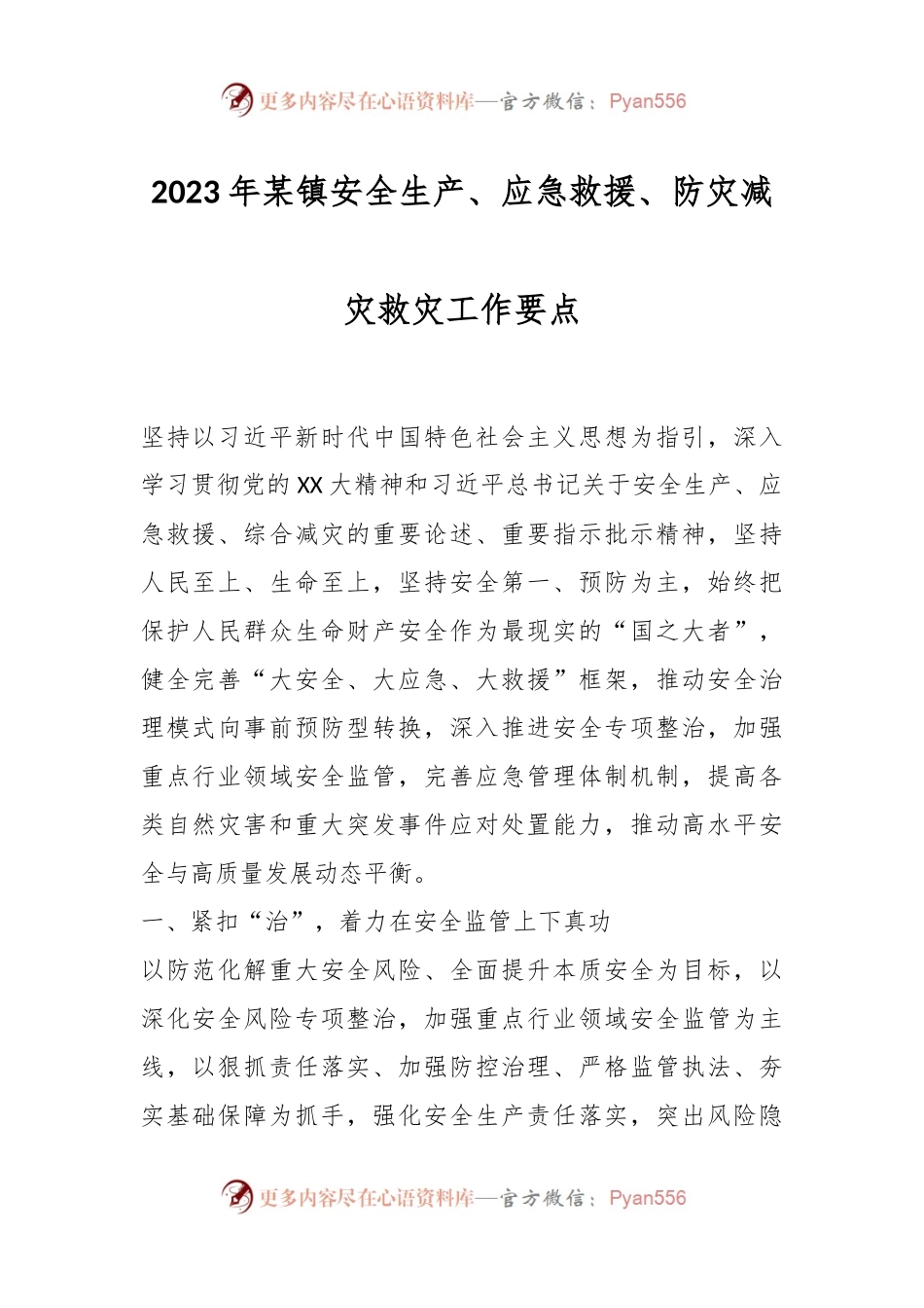 2023年某镇安全生产、应急救援、防灾减灾救灾工作要点.docx_第1页