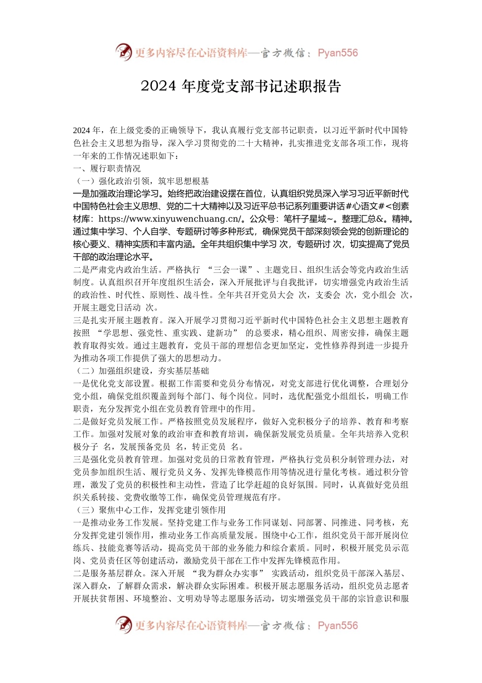 2024 年度党支部书记述职报告.docx_第1页
