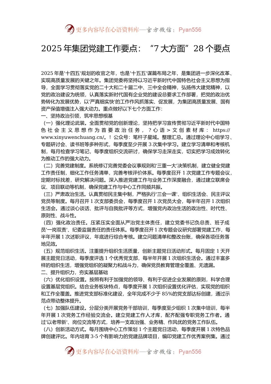 2025年集团党建工作要点：“7大方面”28个要点.docx_第1页