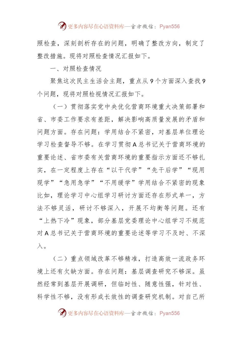 XX宣传部长在优化营商环境专项巡视巡察整改专题民主生活会发言提纲.docx_第2页