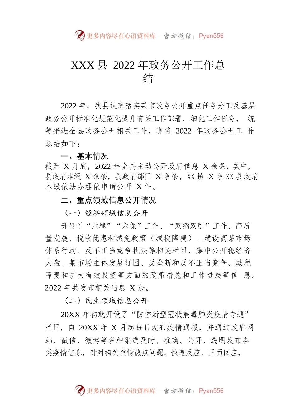 XX县2022年政务公开工作总结(20221216).docx_第1页