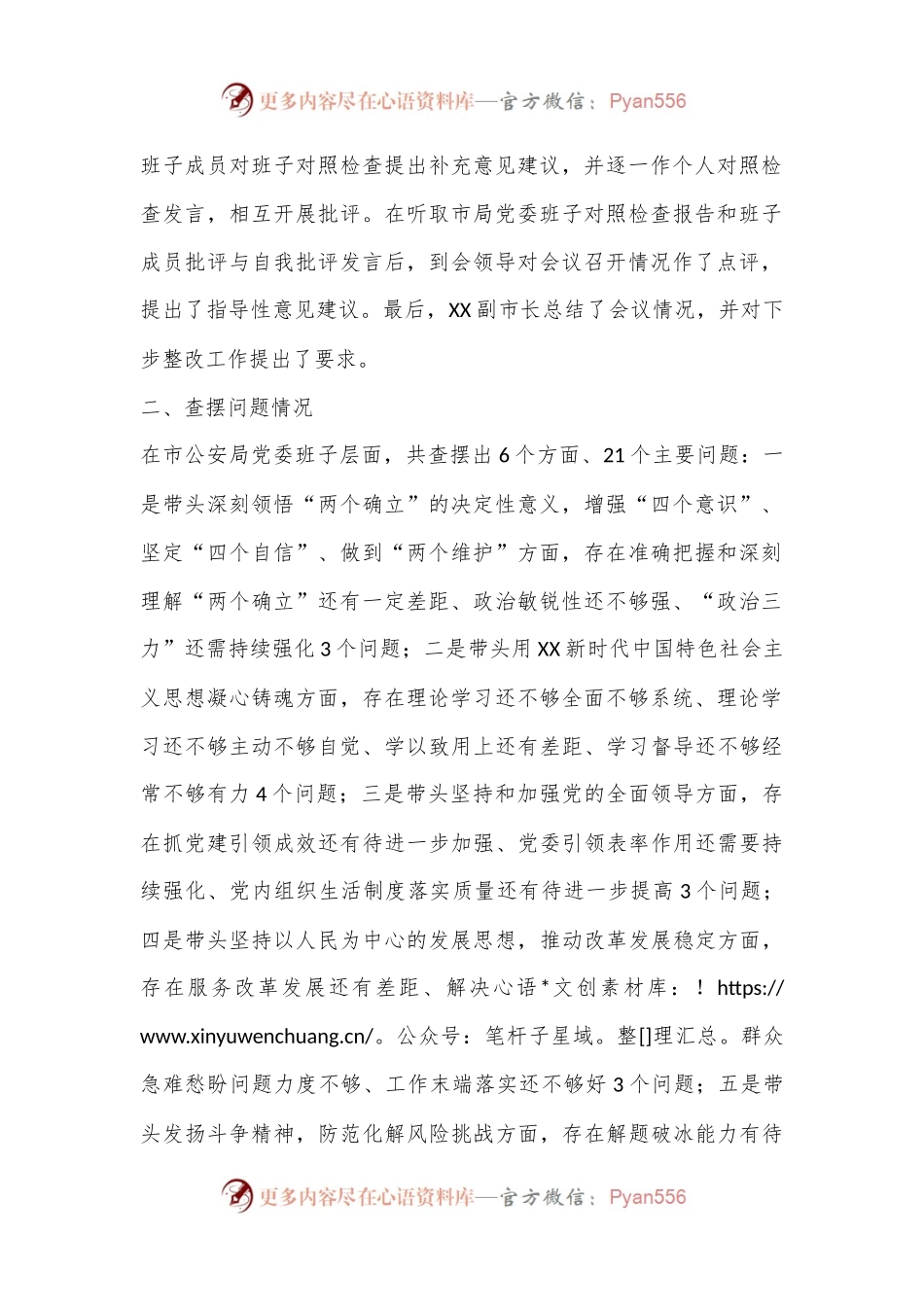 XX市公安局党委2022年度民主生活会情况报告（全文2508字）.docx_第2页