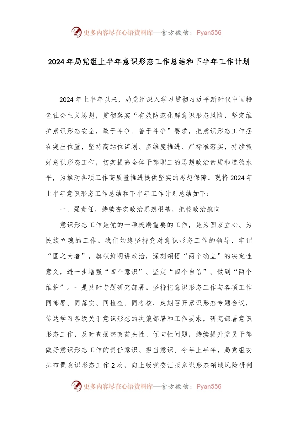 2024年局党组上半年意识形态工作总结和下半年工作计划.docx_第1页