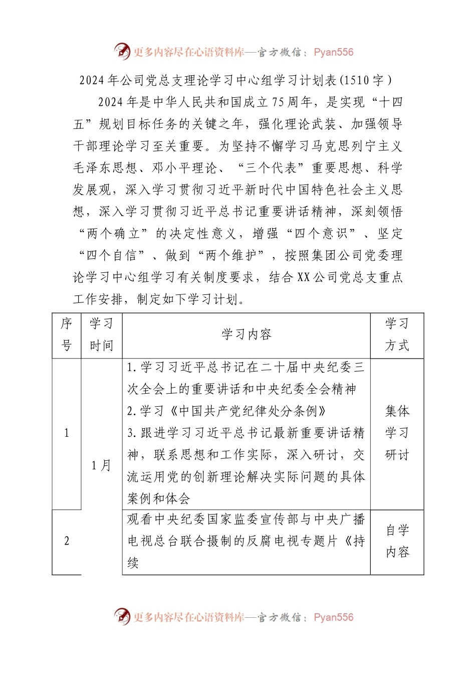 2024年要点党总支理论学习中心组学习计划表要点.docx_第1页