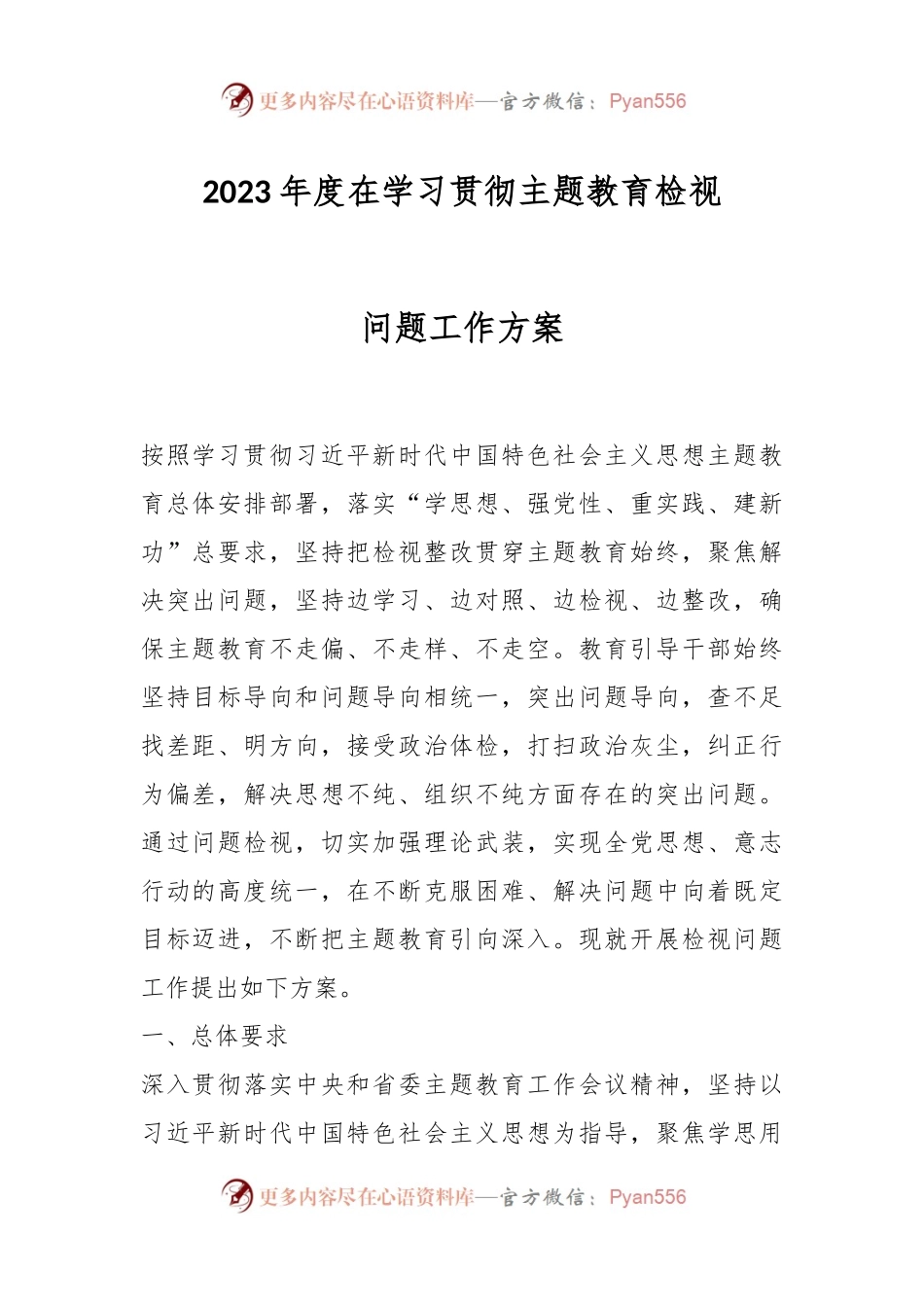 2023年度在学习贯彻主题教育检视问题工作方案.docx_第1页