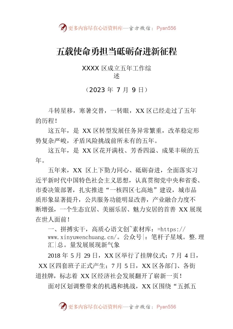 XXXX区成立五年工作综述.docx_第1页