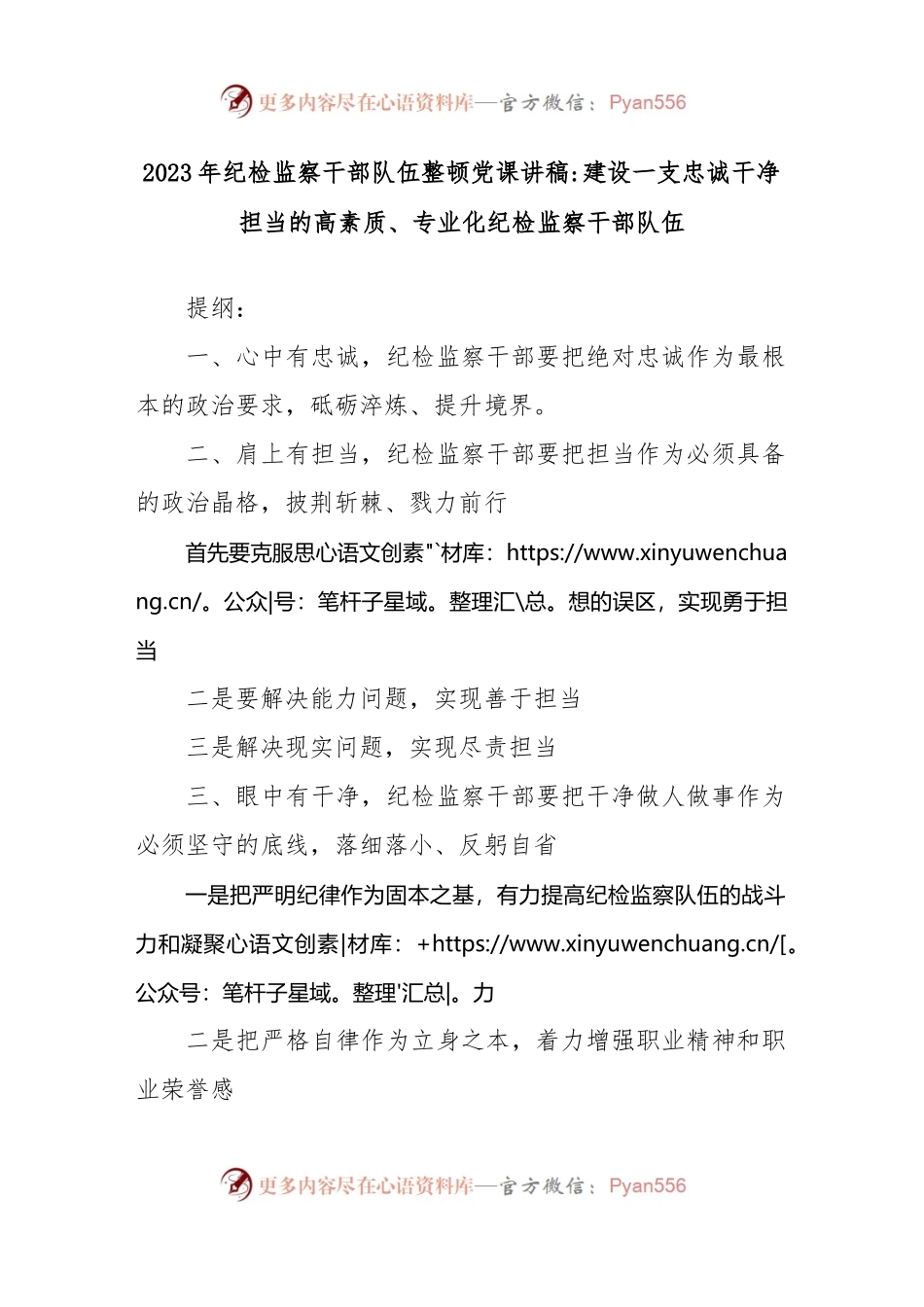 2023年纪检监察干部队伍整顿党课讲稿：建设一支忠诚干净担当的高素质、专业化纪检监察干部队伍.docx_第1页