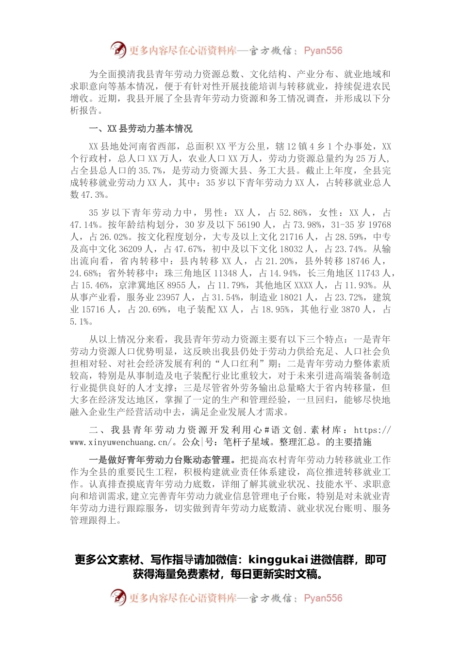 XX县青年劳动力资源调查分析报告.docx_第1页