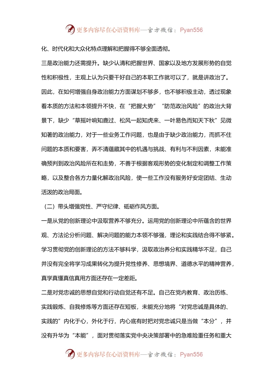2024年度民主生活会个人对照检查材料（党员领导干部四个带头）.docx_第2页