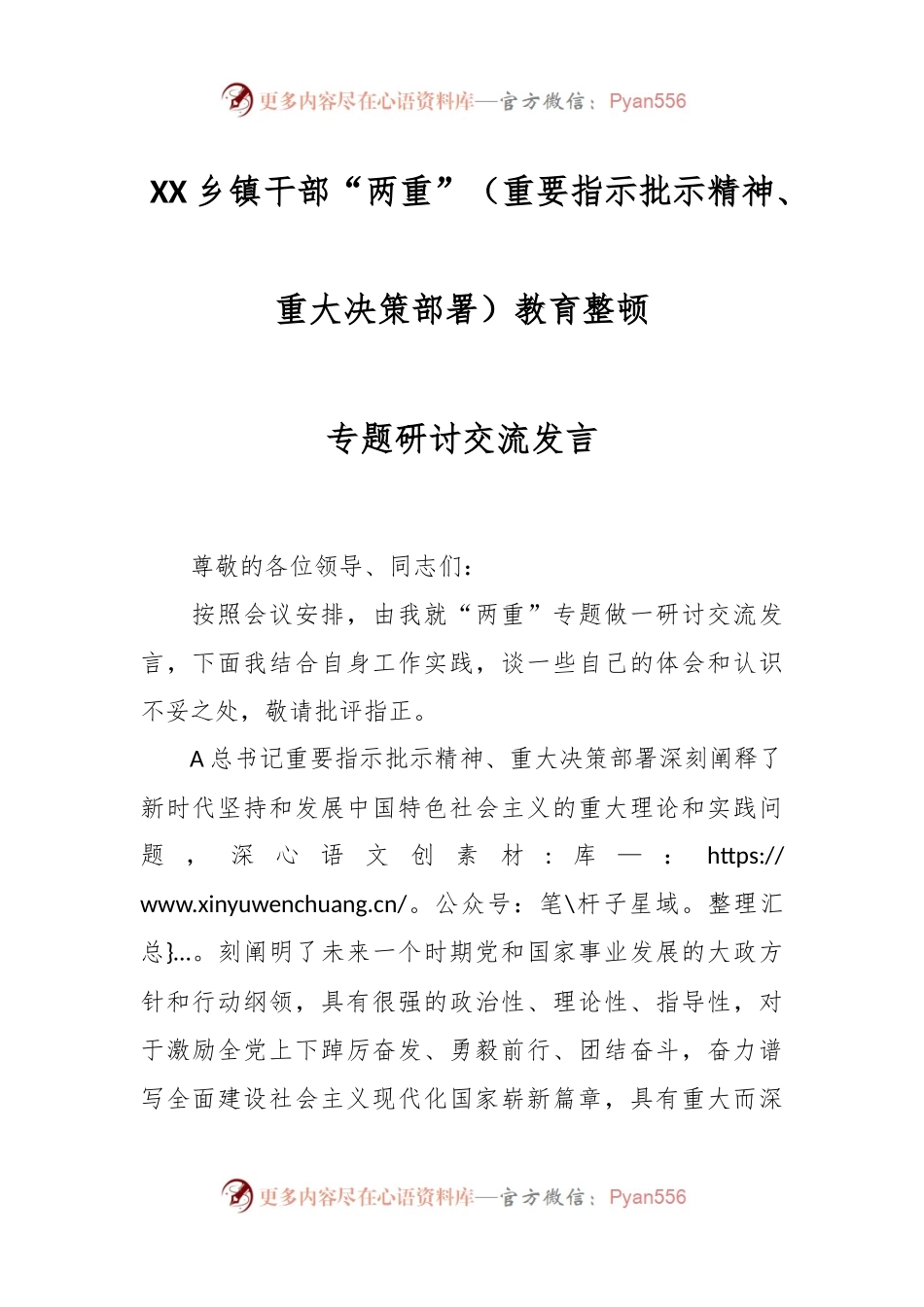 XX乡镇干部“两重”（重要指示批示精神、重大决策部署）教育整顿专题研讨交流发言.docx_第1页
