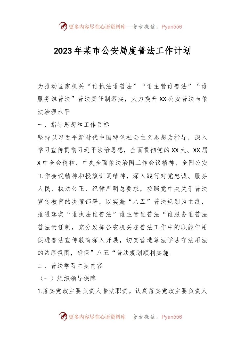 2023年某市公安局度普法工作计划.docx_第1页