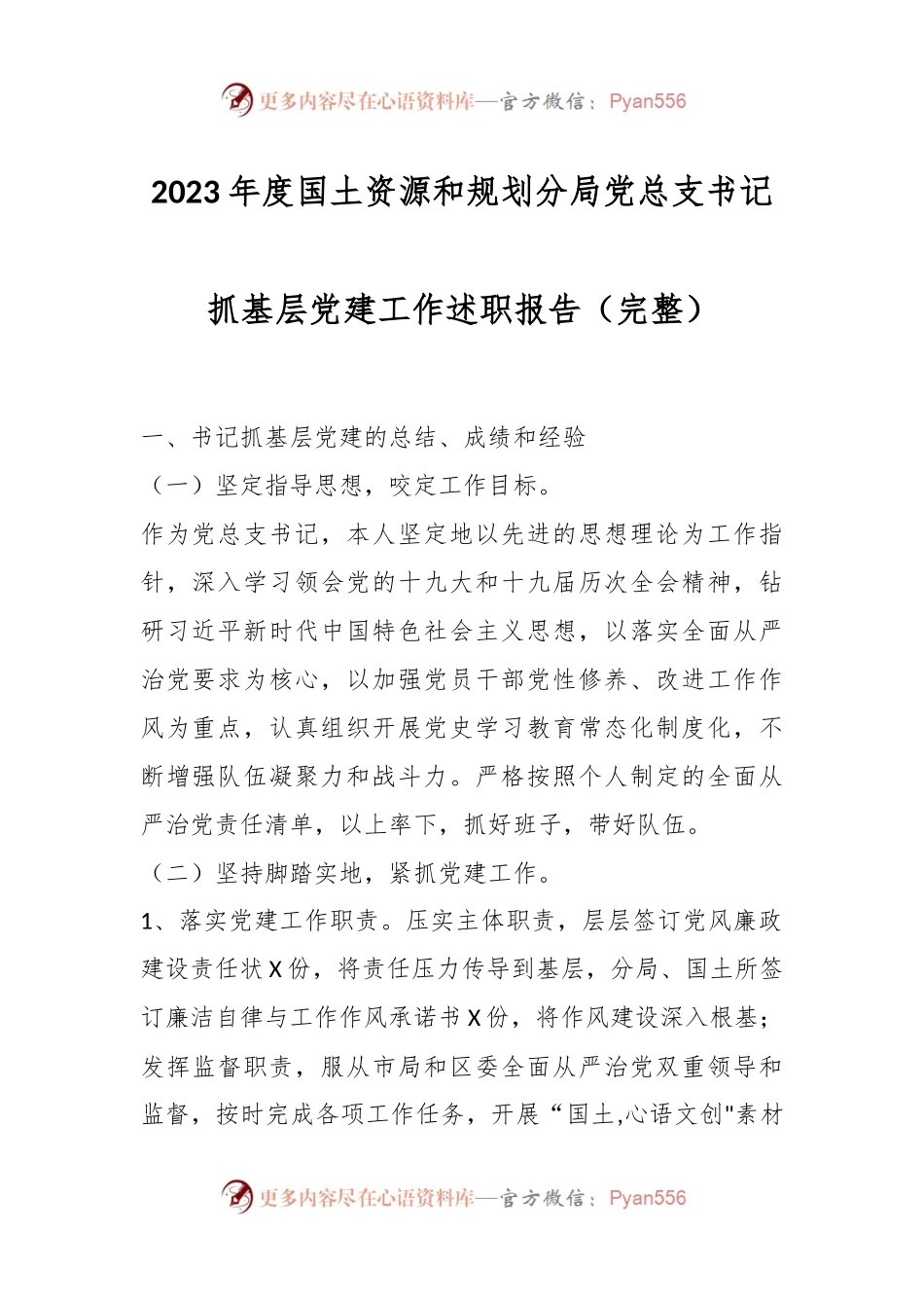 2023年度国土资源和规划分局党总支书记抓基层党建工作述职报告.docx_第1页