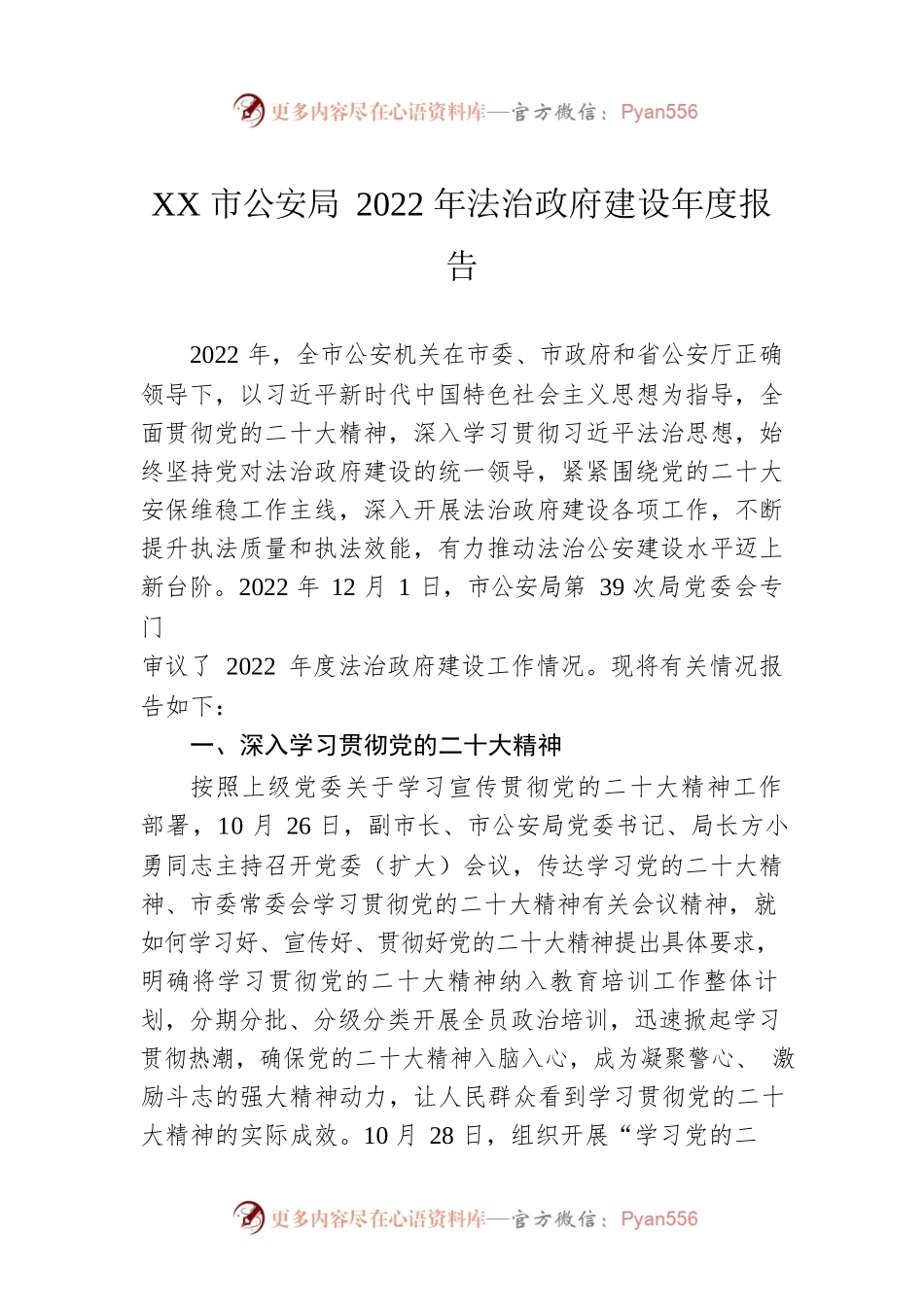 XX市公安局2022年法治政府建设年度报告（20221206）.docx_第1页