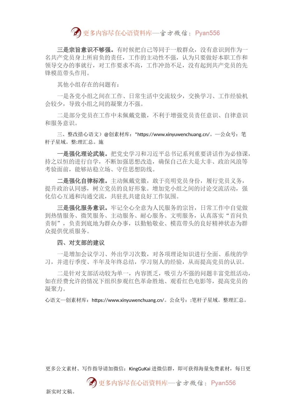 XX党小组党史学习教育专题组织生活会情况的报告.docx_第2页