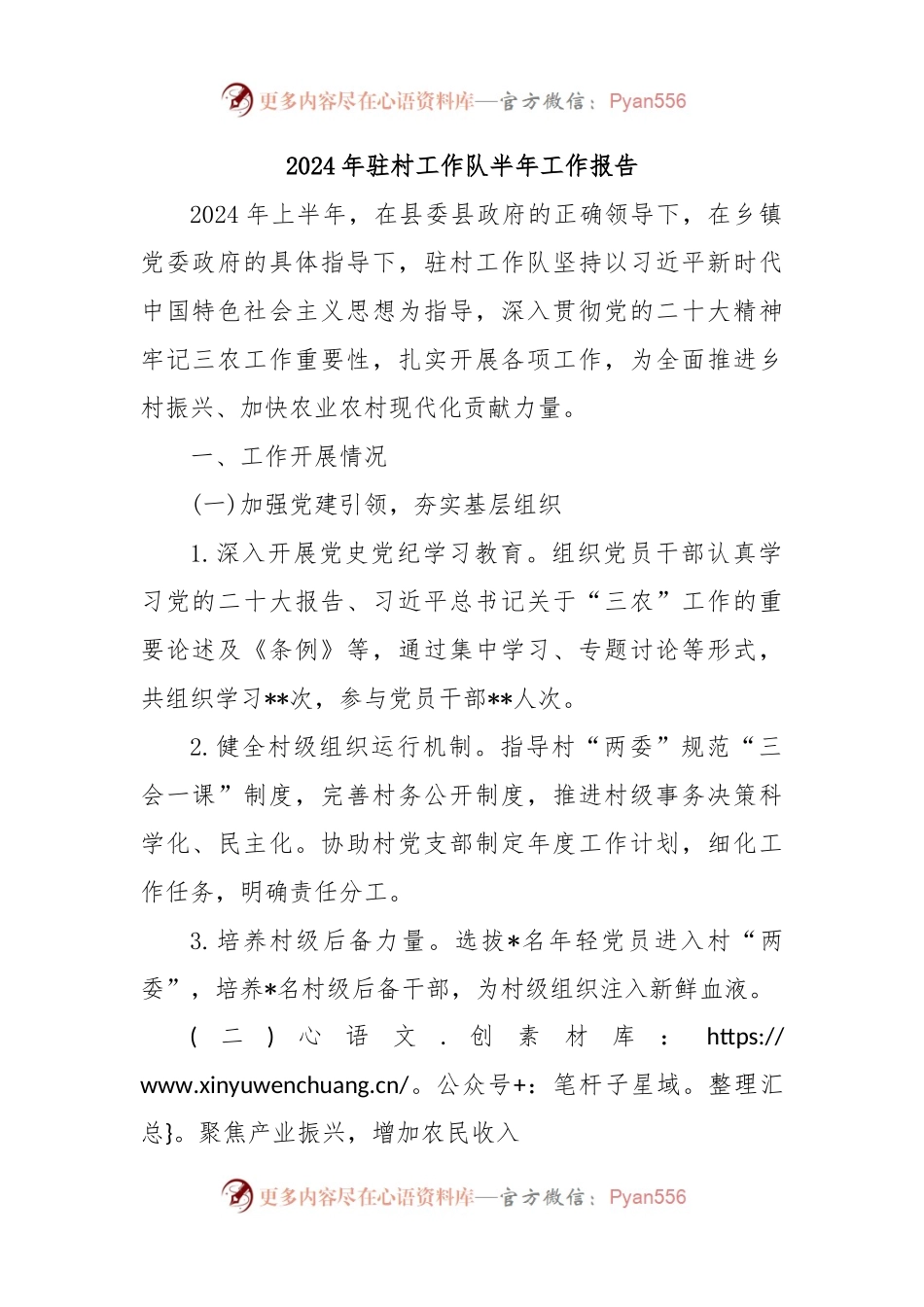 2024年驻村工作队半年工作报告.docx_第1页