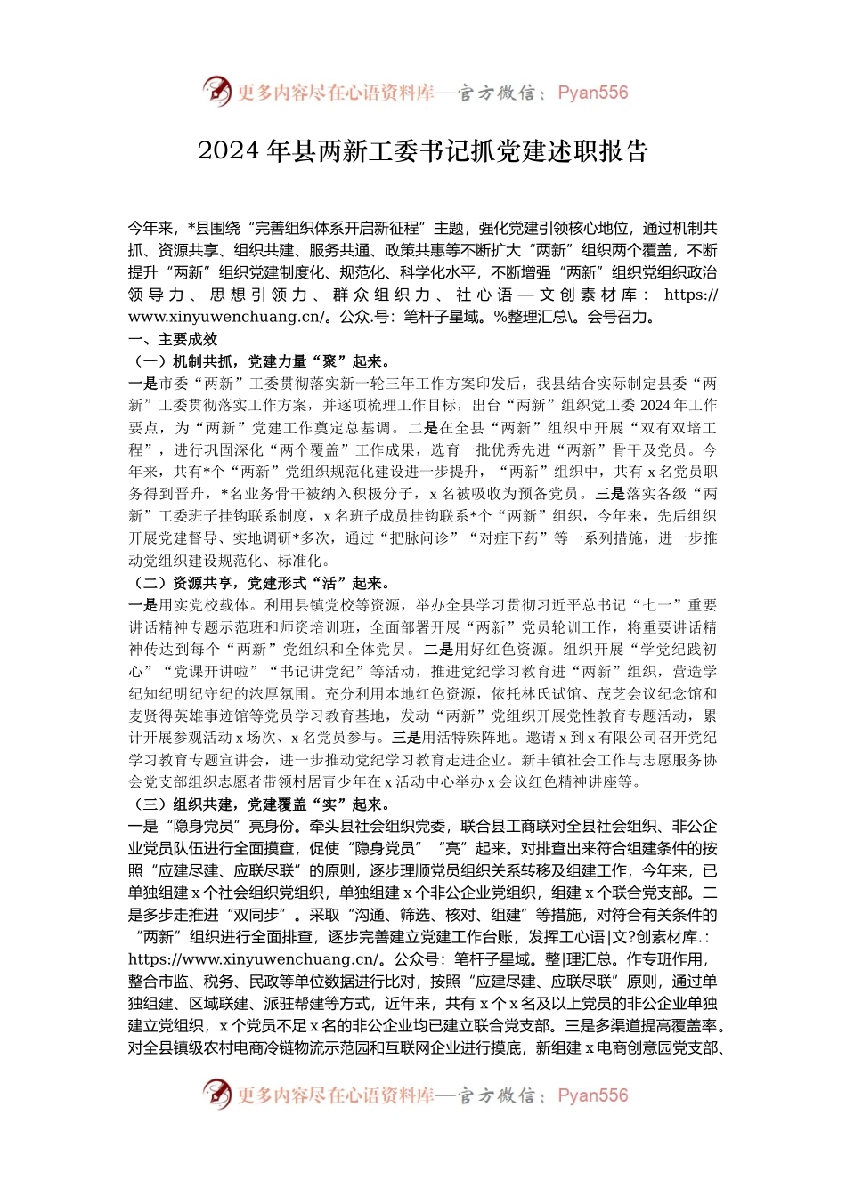 2024年县两新工委书记抓党建述职报告.docx_第1页