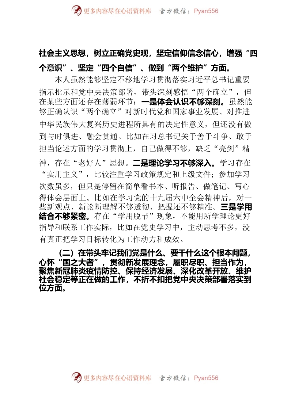 xx专题民主生活会个人发言.docx_第2页