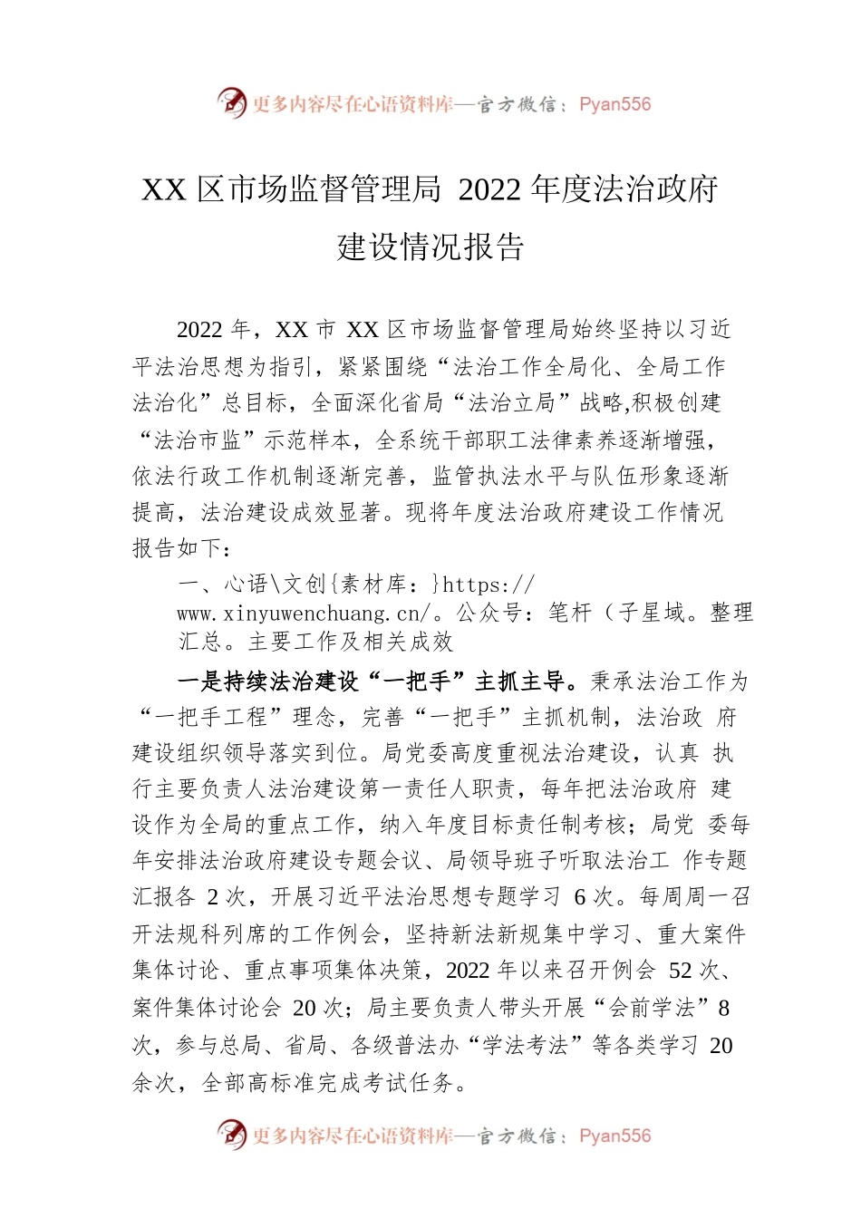 XX区市场监督管理局2022年度法治政府建设情况报告（20230111）.docx_第1页