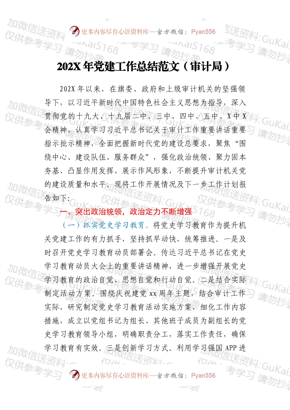 20XX年党建工作总结范文（审计局）.docx_第1页