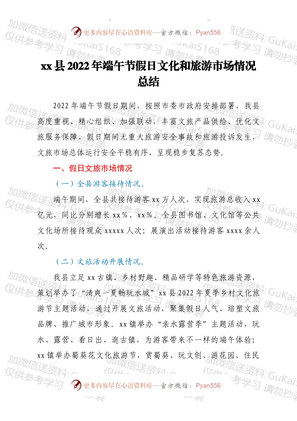 xx县2022年端午节假日文化和旅游市场情况总结.docx_第1页