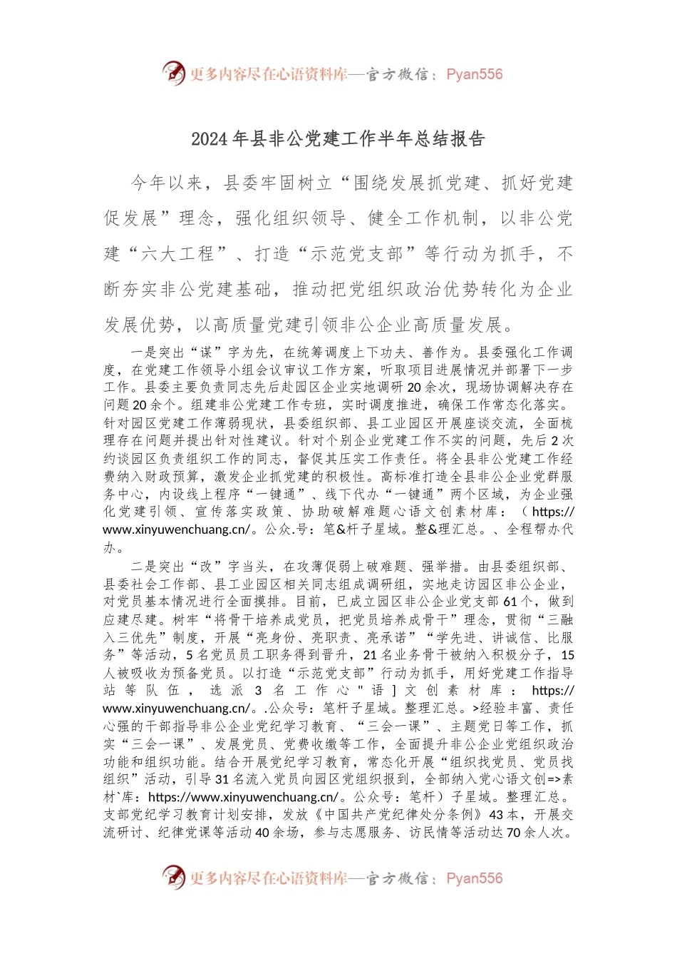 2024年县非公党建工作半年总结报告.docx_第1页