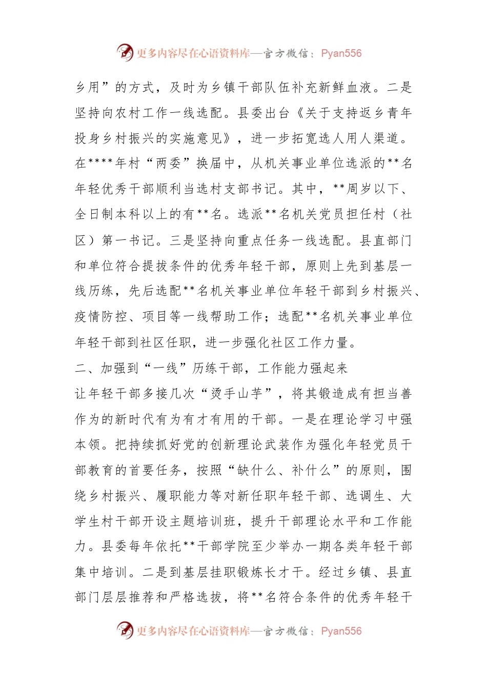 XX县委组织部经验交流发言：推行“四个一线”工作法打好年轻干部选育管用“组合拳”.docx_第2页