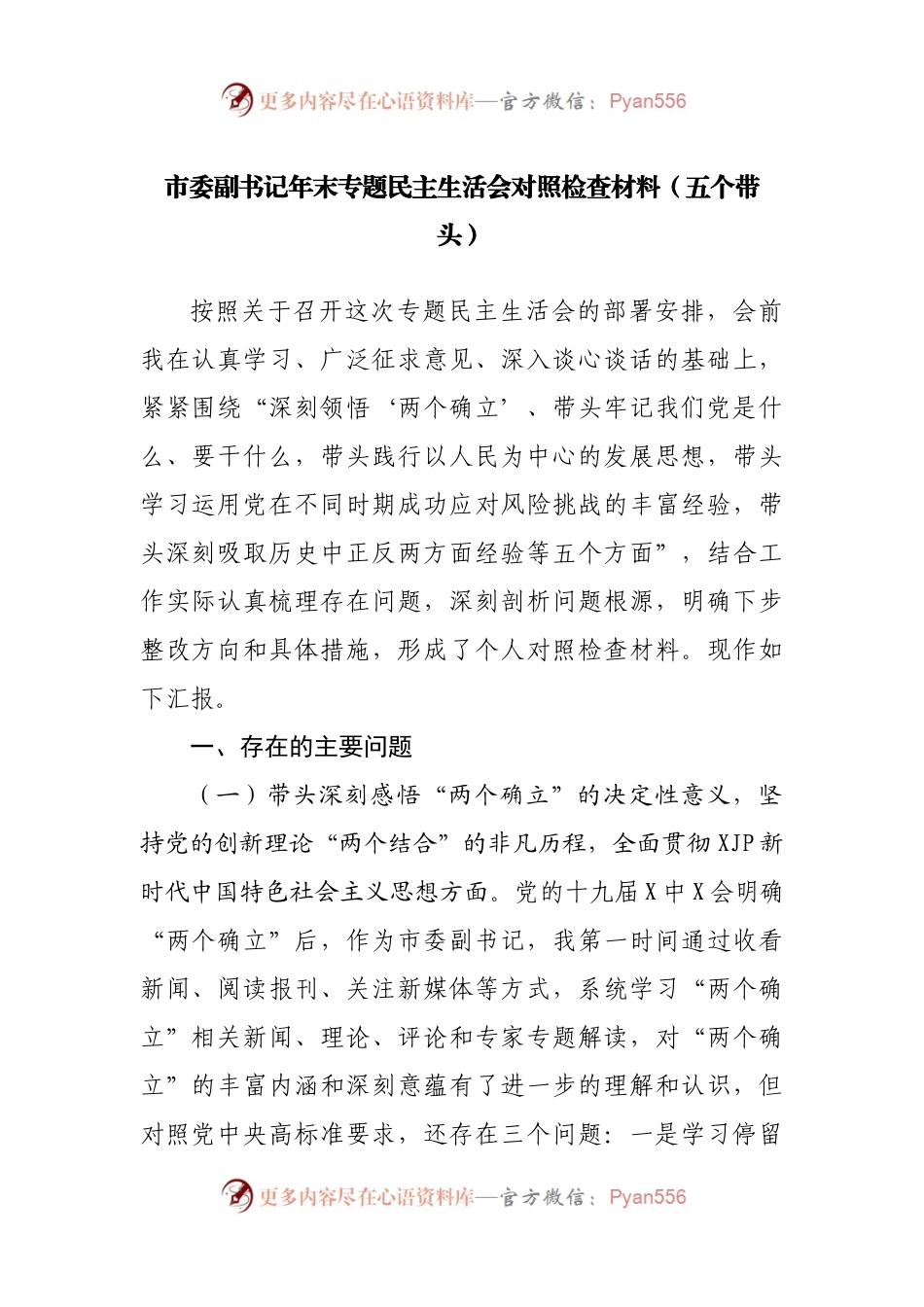 95个人2021年专题民主生活会对照检查材料（副职）.docx_第1页