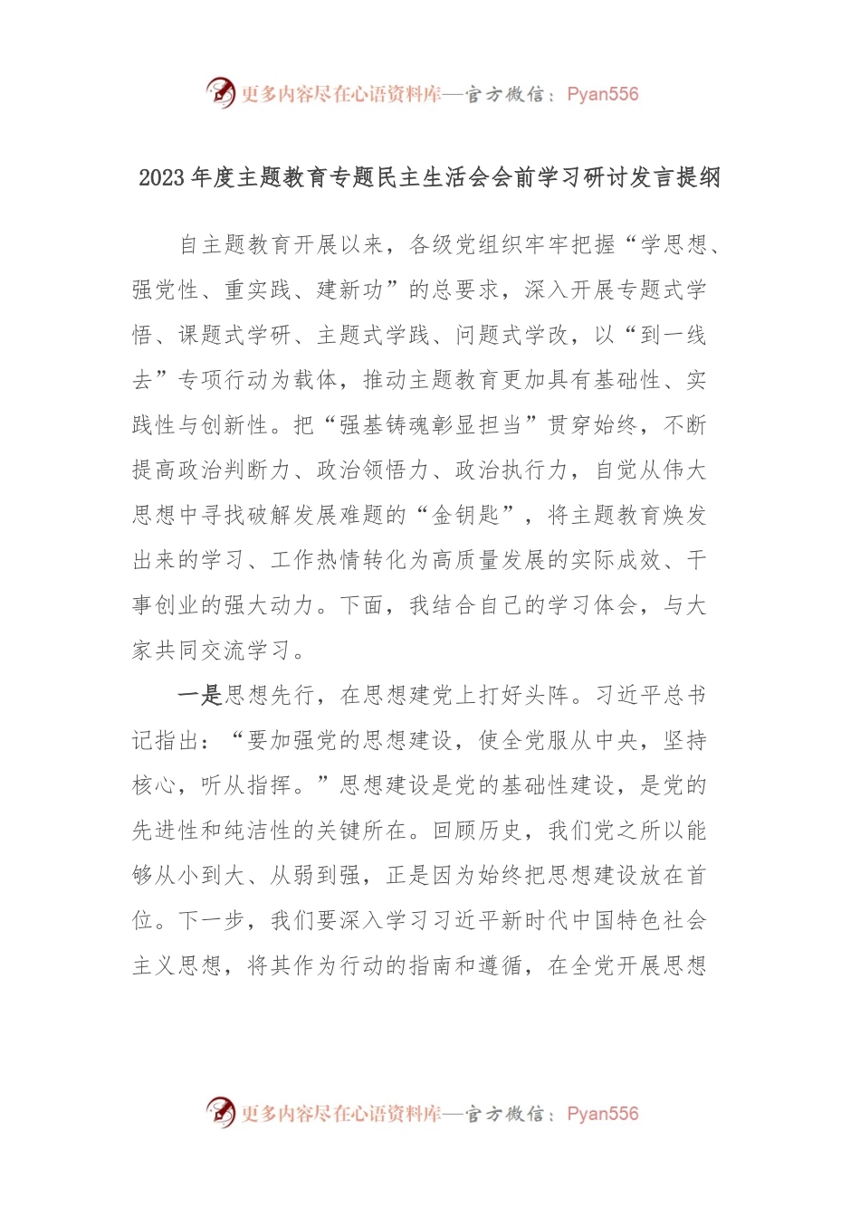 2023年度主题教育专题民主生活会会前学习研讨发言提纲 (2).docx_第1页