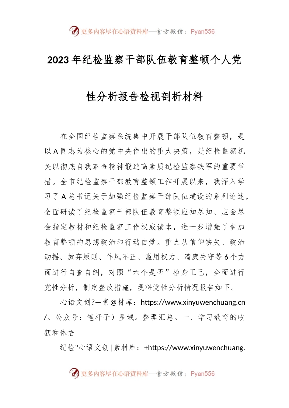 2023年纪检监察干部队伍教育整顿个人党性分析报告检视剖析材料.docx_第1页