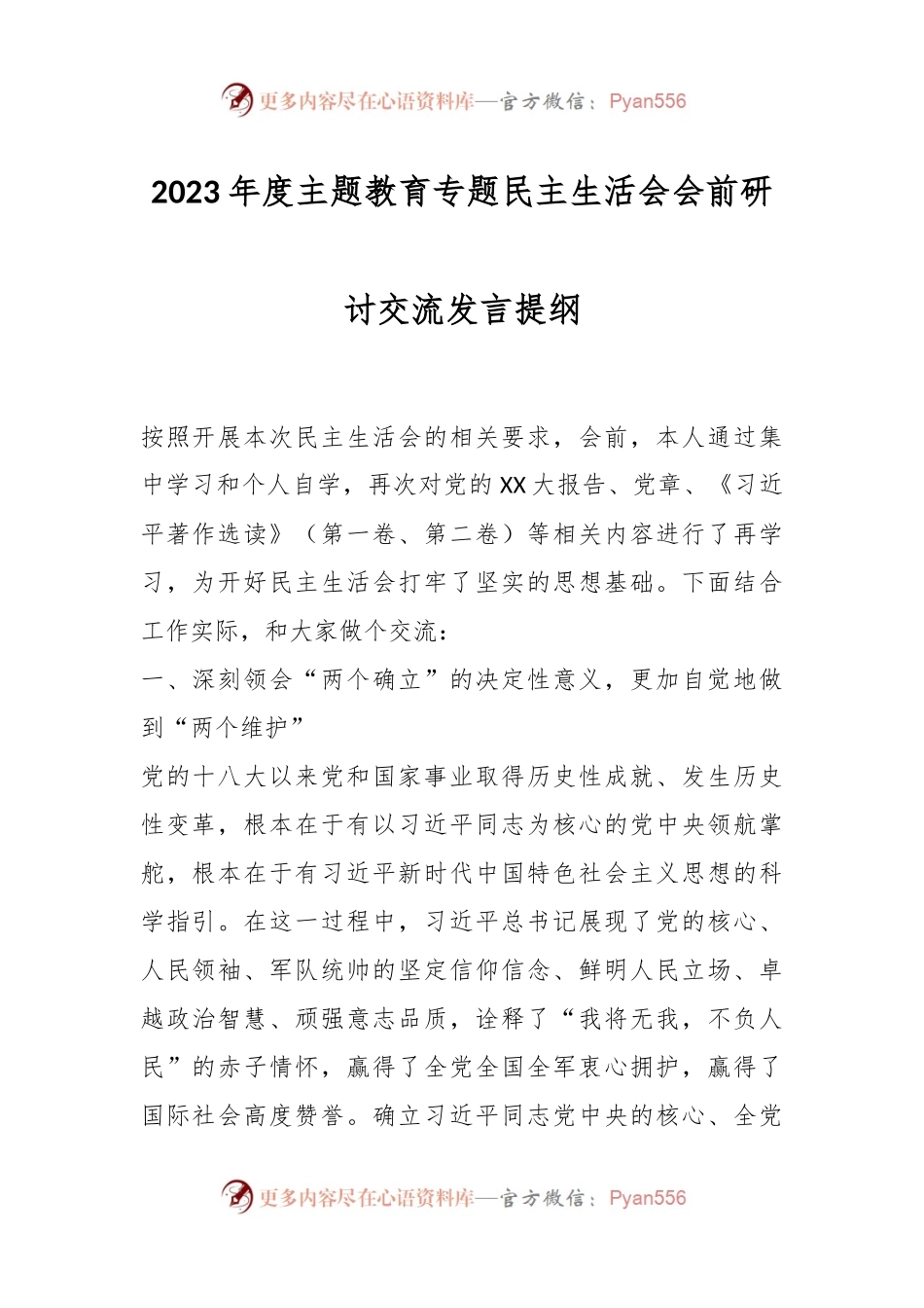 2023年度主题教育专题民主生活会会前研讨交流发言提纲.docx_第1页