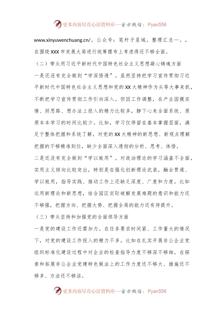 XX园区2022年度民主生活会领导个人对照检查材料（六个带头）.docx_第2页